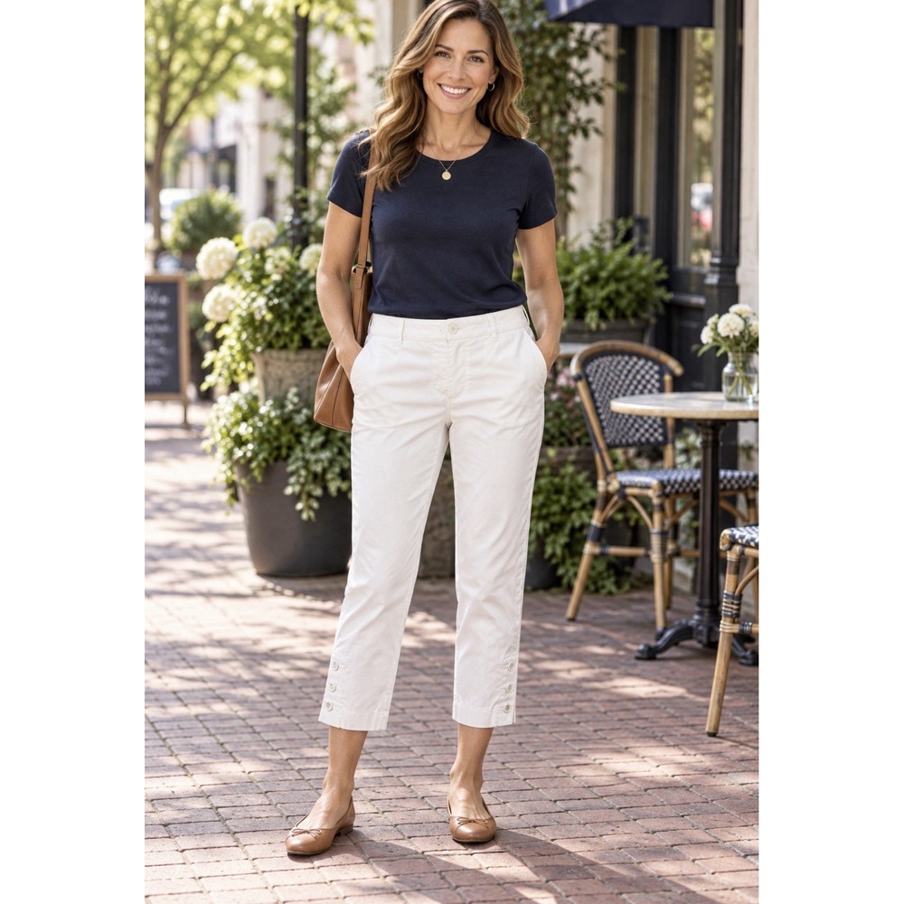 Talbots Perfect Crop Curvy Mid Rise Chino Pants White Cotton Spandex Sz 2P